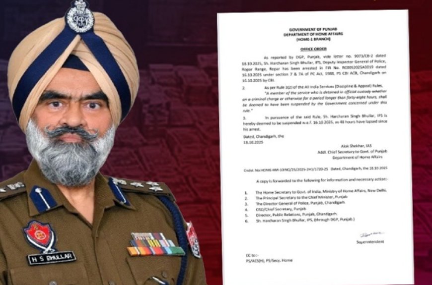 DIG ਹਰਚਰਨ ਸਿੰਘ ਭੁੱਲਰ ਸਸਪੈਂਡ, ਰਿਸ਼ਵਤ ਮਾਮਲੇ ‘ਚ CBI ਨੇ ਕੀਤਾ ਸੀ ਗ੍ਰਿਫ਼ਤਾਰ